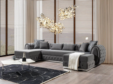 Oprah Gray Velvet Double Chaise Sectional - Ella Furniture