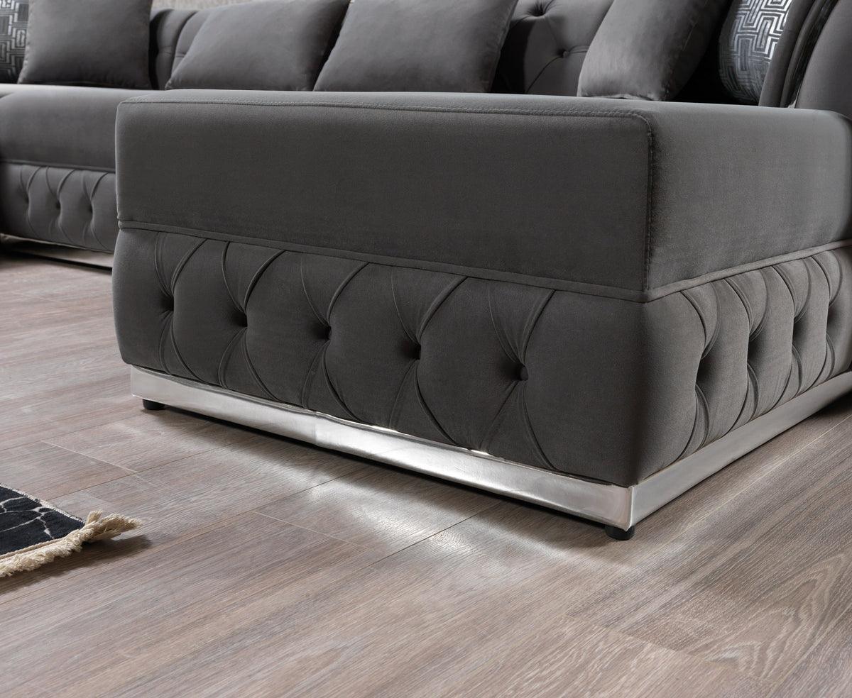 Oprah Gray Velvet Double Chaise Sectional - Ella Furniture