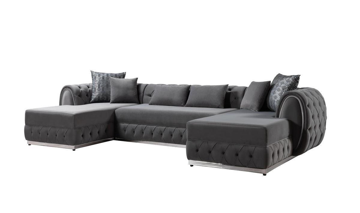 Oprah Gray Velvet Double Chaise Sectional - Ella Furniture