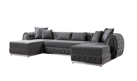 Oprah Gray Velvet Double Chaise Sectional - Ella Furniture