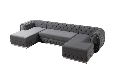 Oprah Gray Velvet Double Chaise Sectional - Ella Furniture