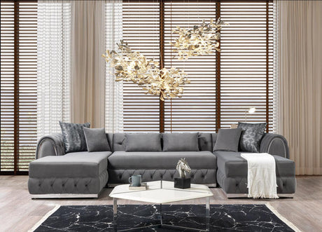 Oprah Gray Velvet Double Chaise Sectional - Ella Furniture