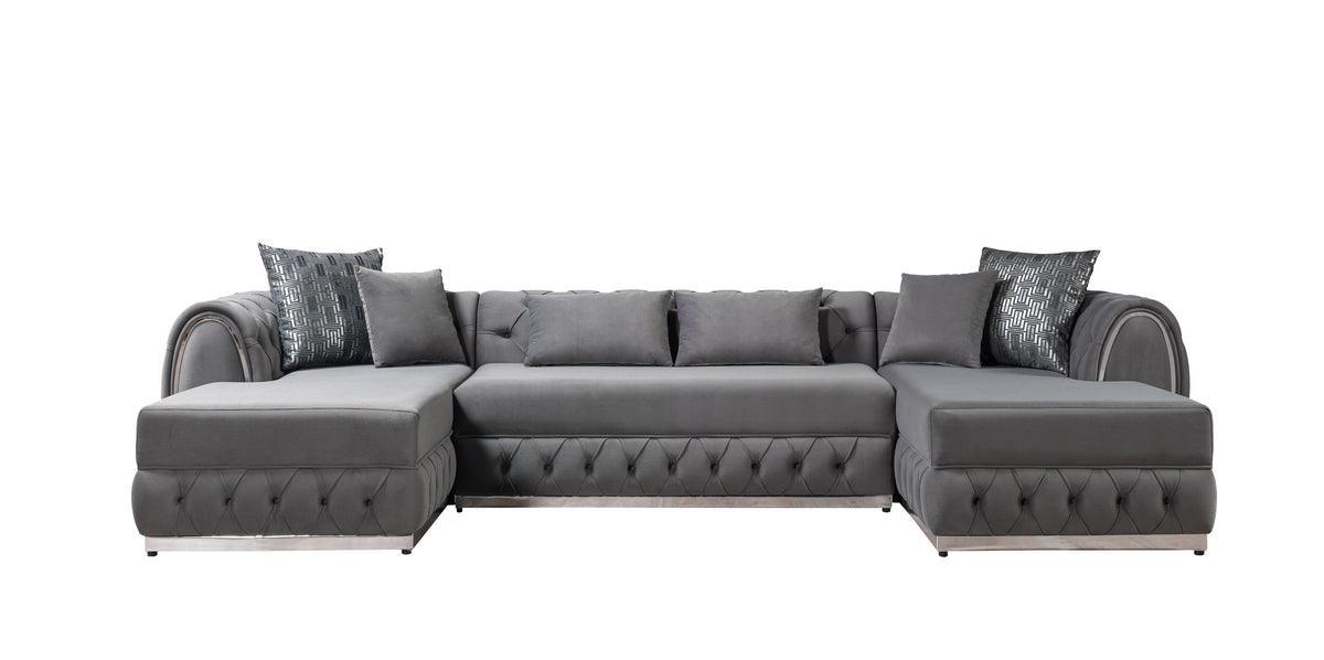 Oprah Gray Velvet Double Chaise Sectional - Ella Furniture