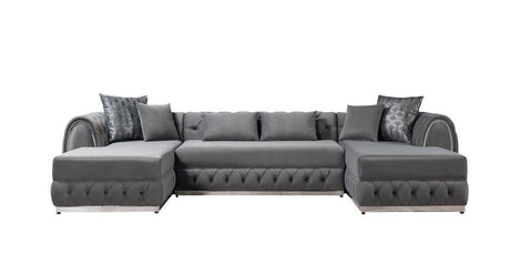 Oprah Gray Velvet Double Chaise Sectional - Ella Furniture