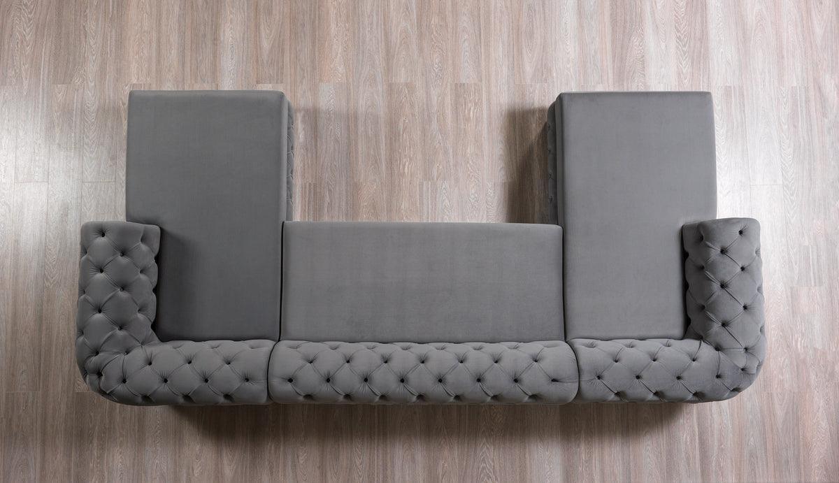 Oprah Gray Velvet Double Chaise Sectional - Ella Furniture