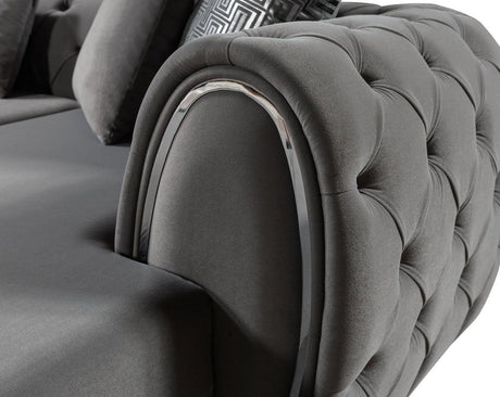 Oprah Gray Velvet Double Chaise Sectional - Ella Furniture