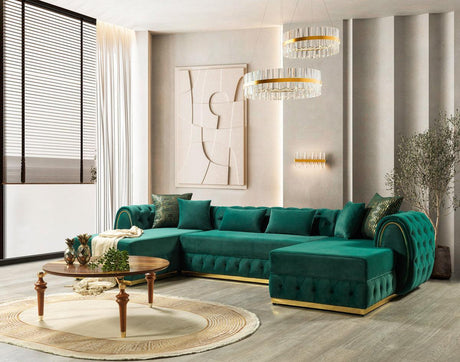 Oprah Green Velvet Double Chaise Sectional - Ella Furniture