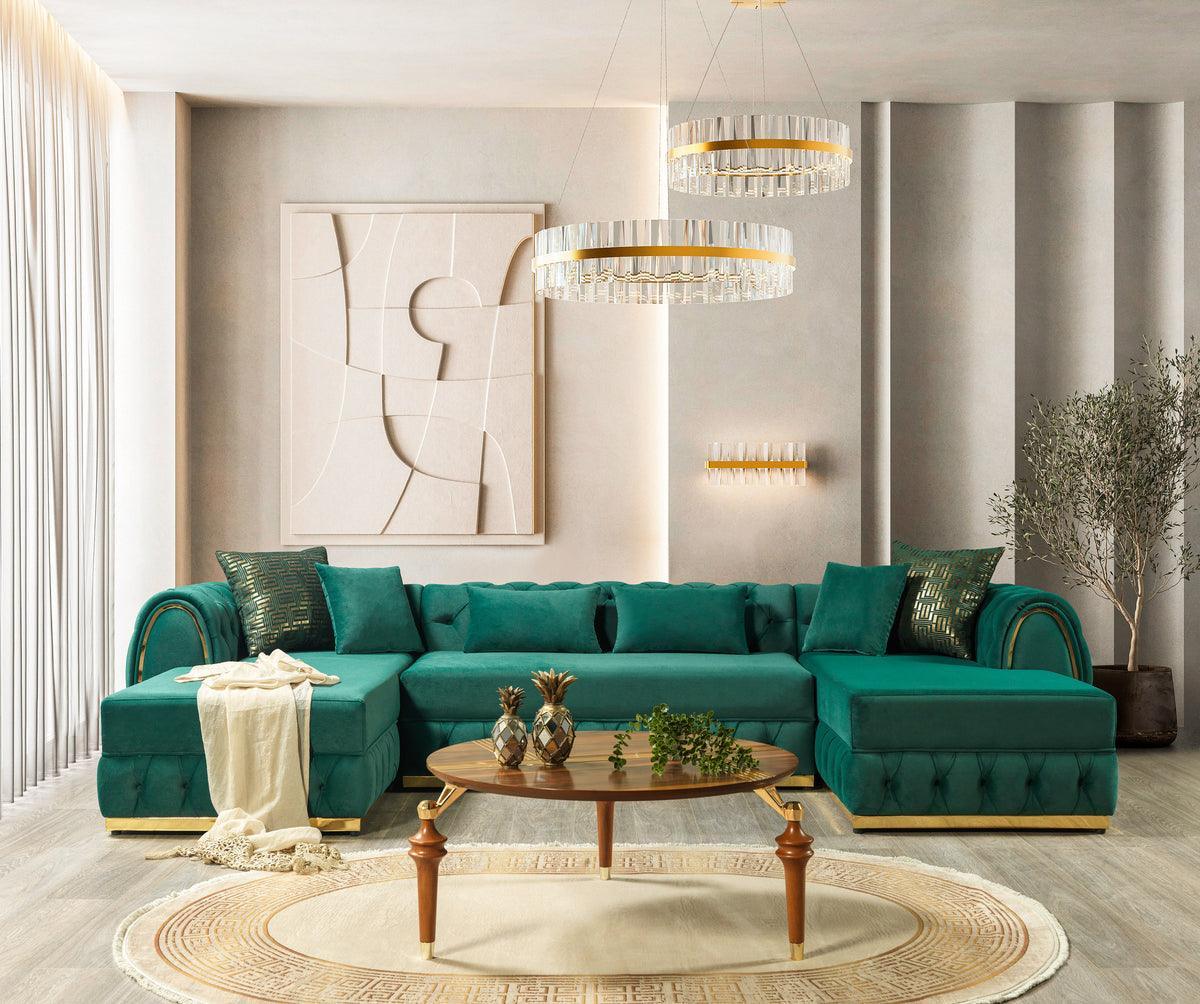 Oprah Green Velvet Double Chaise Sectional - Ella Furniture