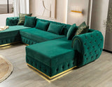 Oprah Green Velvet Double Chaise Sectional - Ella Furniture