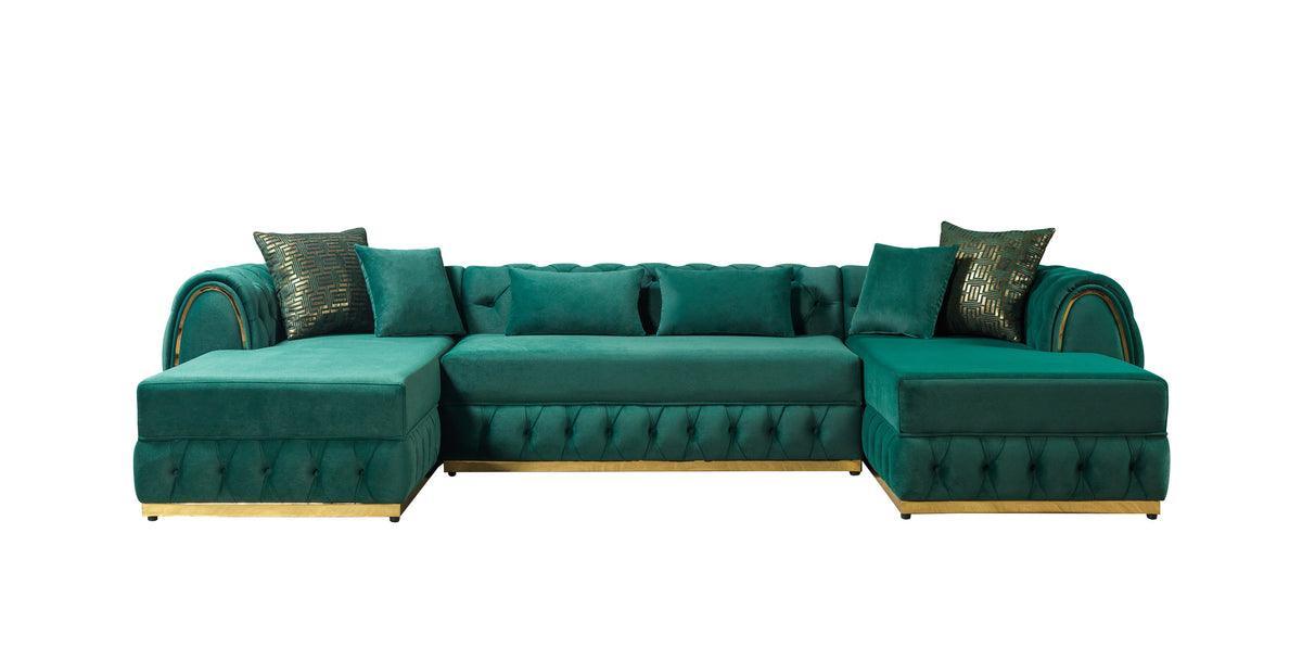 Oprah Green Velvet Double Chaise Sectional - Ella Furniture