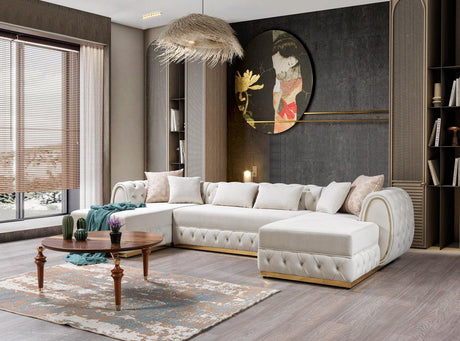 Oprah Ivory Velvet Double Chaise Sectional - Ella Furniture