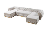 Oprah Ivory Velvet Double Chaise Sectional - Ella Furniture