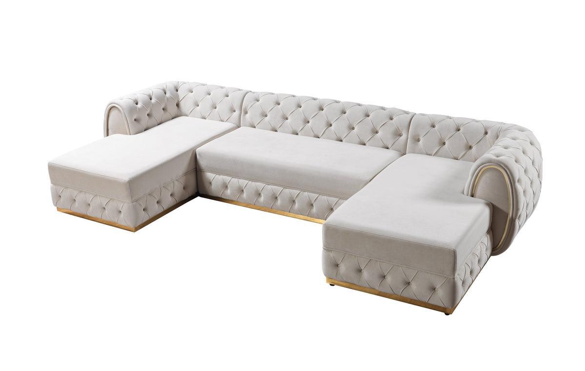 Oprah Ivory Velvet Double Chaise Sectional - Ella Furniture