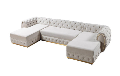 Oprah Ivory Velvet Double Chaise Sectional - Ella Furniture