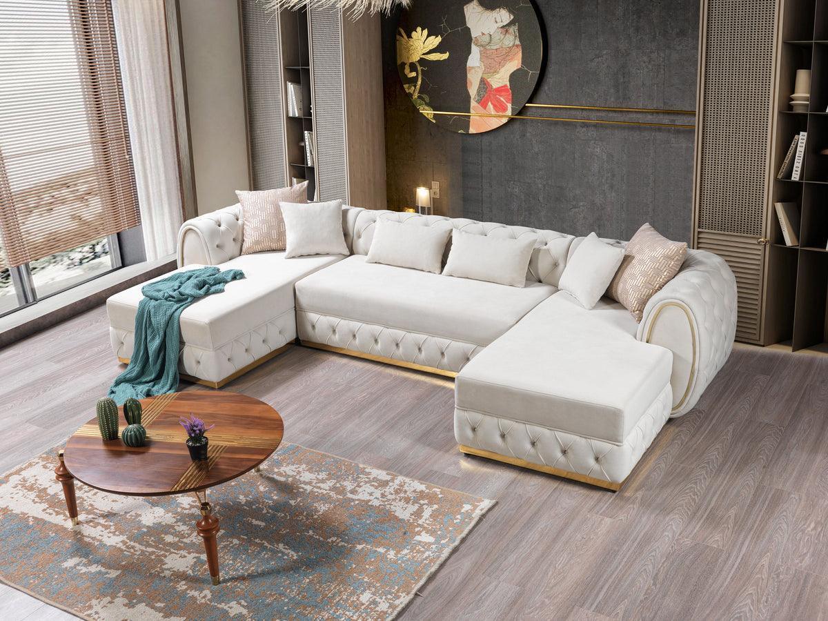 Oprah Ivory Velvet Double Chaise Sectional - Ella Furniture