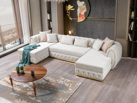 Oprah Ivory Velvet Double Chaise Sectional - Ella Furniture