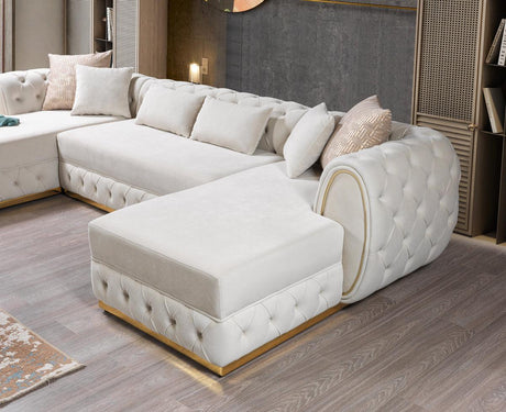 Oprah Ivory Velvet Double Chaise Sectional - Ella Furniture