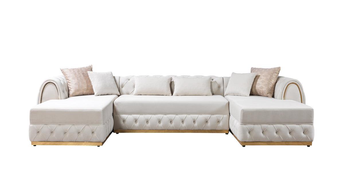 Oprah Ivory Velvet Double Chaise Sectional - Ella Furniture