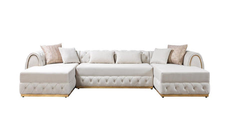 Oprah Ivory Velvet Double Chaise Sectional - Ella Furniture