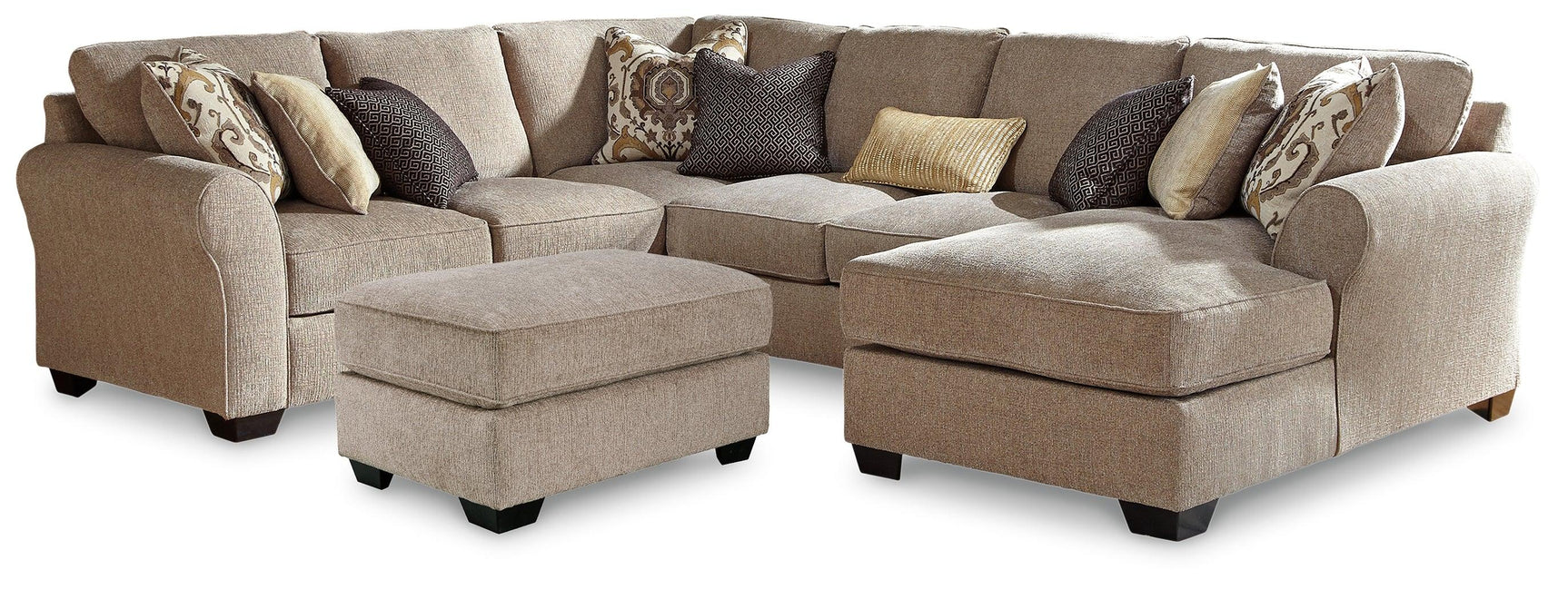 Pantomine Driftwood 4-Piece Sectional With Ottoman - Ella Furniture