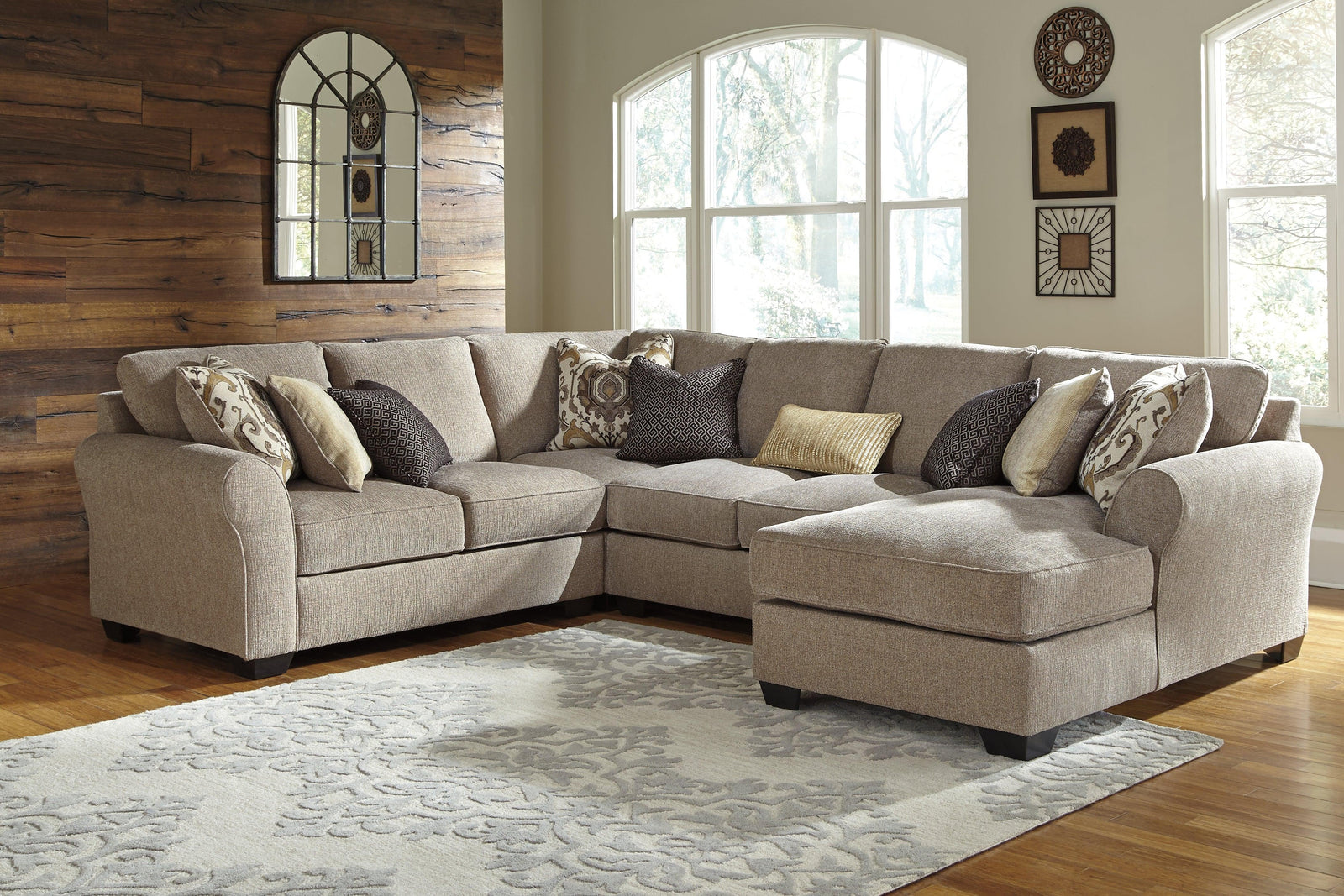 Pantomine Driftwood 4-Piece Sectional With Ottoman - Ella Furniture