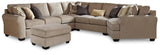 Pantomine Driftwood 5-Piece Sectional With Ottoman - Ella Furniture