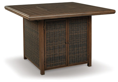 Paradise Medium Brown Trail Outdoor Bar Table And 6 Barstools - Ella Furniture