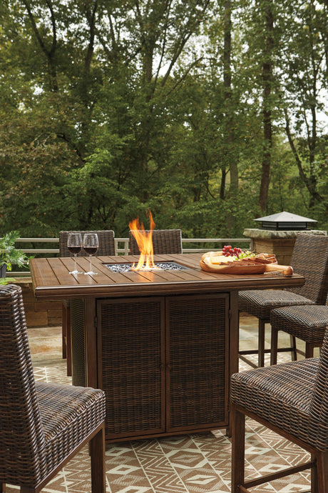 Paradise Medium Brown Trail Outdoor Bar Table And 6 Barstools - Ella Furniture