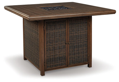 Paradise Medium Brown Trail Outdoor Bar Table And 6 Barstools - Ella Furniture