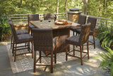 Paradise Medium Brown Trail Outdoor Bar Table And 8 Barstools - Ella Furniture