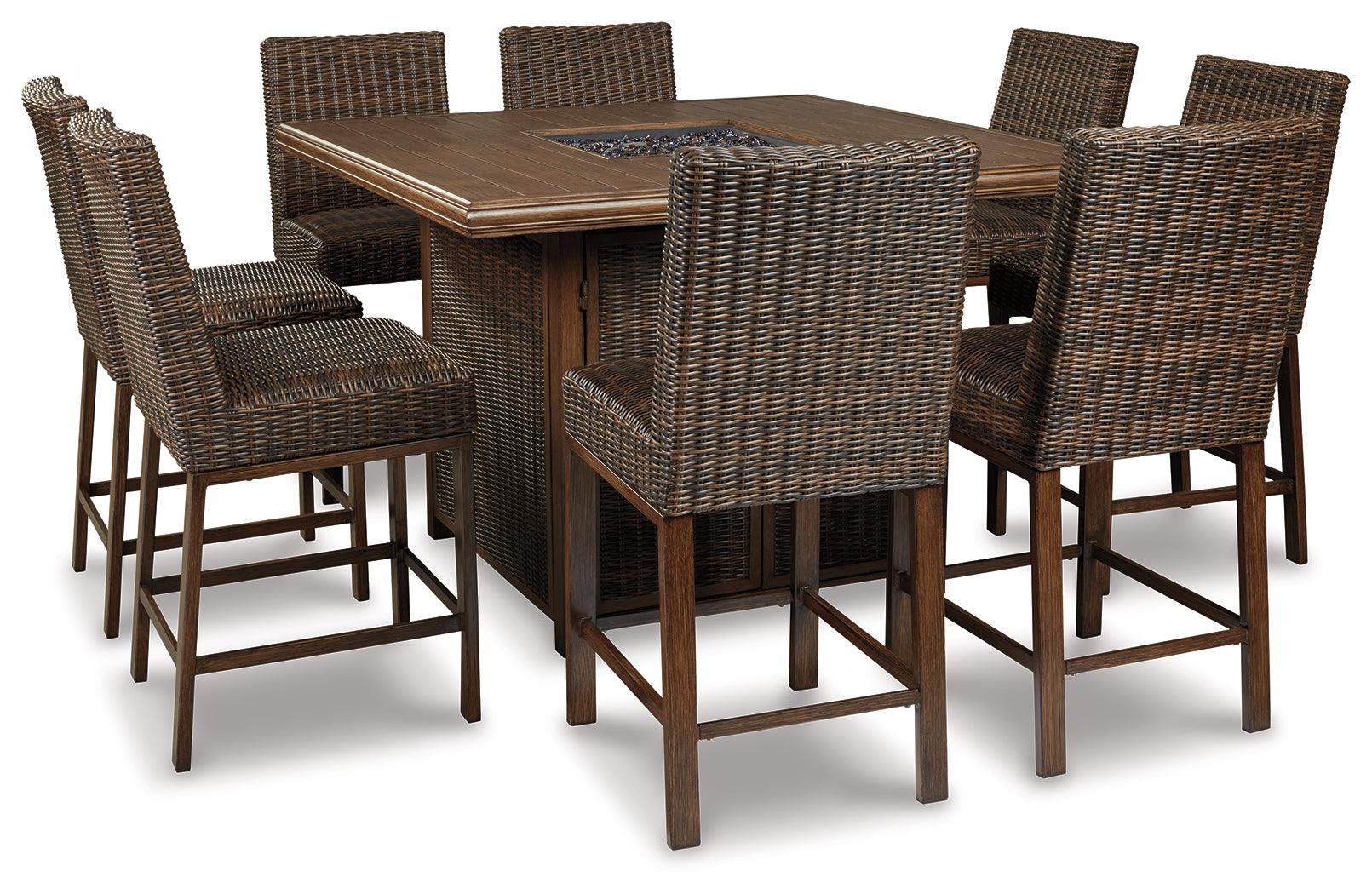 Paradise Medium Brown Trail Outdoor Bar Table And 8 Barstools - Ella Furniture