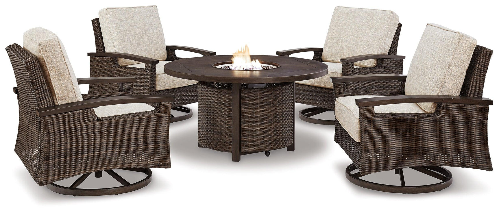 Paradise Medium Brown Trail Outdoor Fire Pit Table And 4 Chairs - Ella Furniture