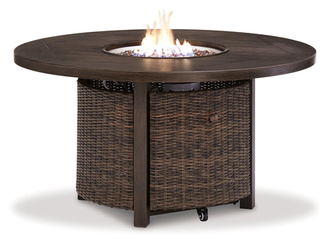 Paradise Medium Brown Trail Outdoor Loveseat And 2 Lounge Chairs With Fire Pit Table - Ella Furniture