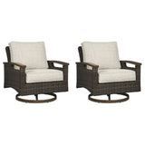Paradise Medium Brown Trail Outdoor Loveseat And 2 Lounge Chairs With Fire Pit Table - Ella Furniture