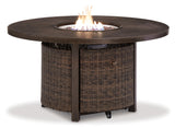 Paradise Medium Brown Trail Outdoor Sofa And 2 Lounge Chairs With Fire Pit Table - Ella Furniture