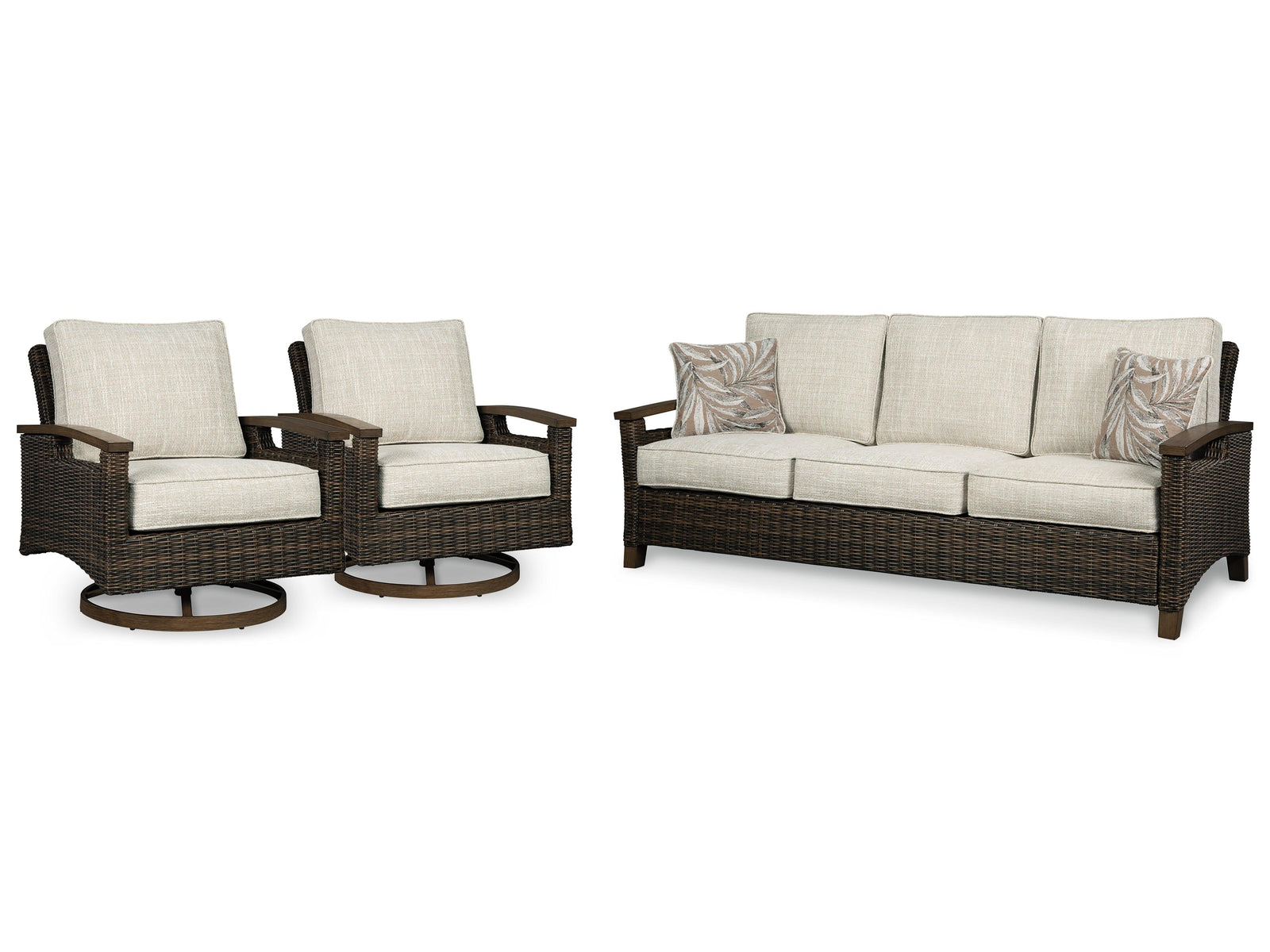 Paradise Medium Brown Trail Outdoor Sofa With 2 Lounge Chairs - Ella Furniture