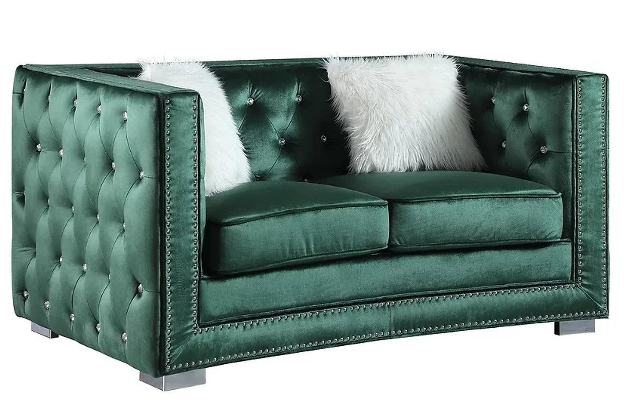 Paris Ii Green Modern Contemporary Wood, Engineered Wood Velvet Tufted Sofa & Loveseat - Ella Furniture