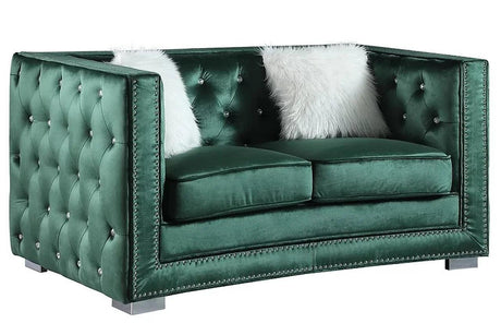 Paris Ii Green Modern Contemporary Wood, Engineered Wood Velvet Tufted Sofa & Loveseat - Ella Furniture