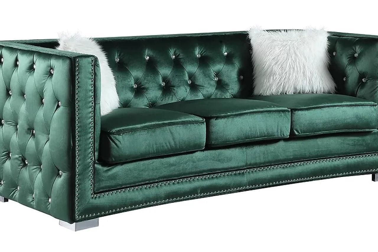 Paris Ii Green Modern Contemporary Wood, Engineered Wood Velvet Tufted Sofa & Loveseat - Ella Furniture