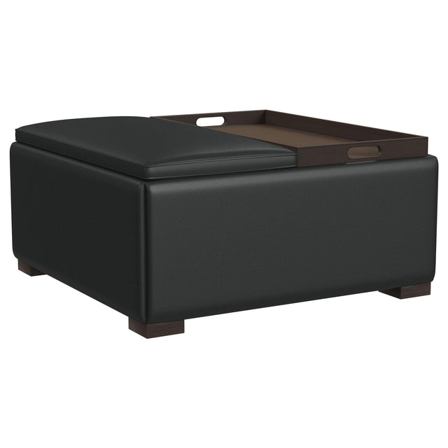 Paris Upholstered Storage Ottoman with Trays Black 910142 - Ella Furniture