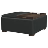 Paris Upholstered Storage Ottoman with Trays Black 910142 - Ella Furniture