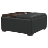 Paris Upholstered Storage Ottoman with Trays Black 910142 - Ella Furniture
