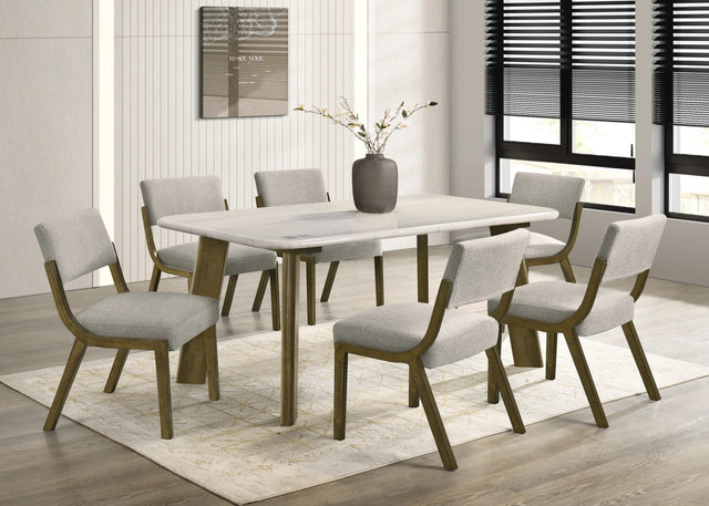 Parker Light Gray Brown Genuine Marble Table + 6 Chairs from Ella Furniture