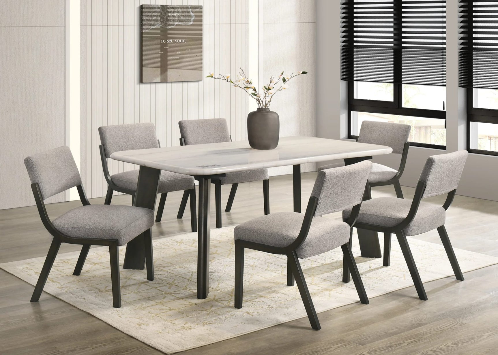 Parker Light Gray Genuine Marble Table + 6 Chairs from Ella Furniture