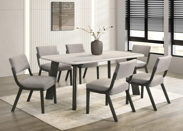 Parker Light Gray Genuine Marble Table + 6 Chairs from Ella Furniture