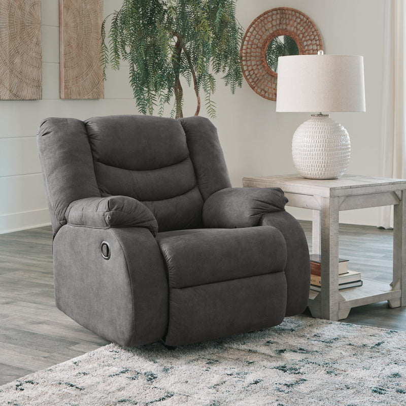 Partymate Slate 2-Piece Sectional With Recliner - Ella Furniture
