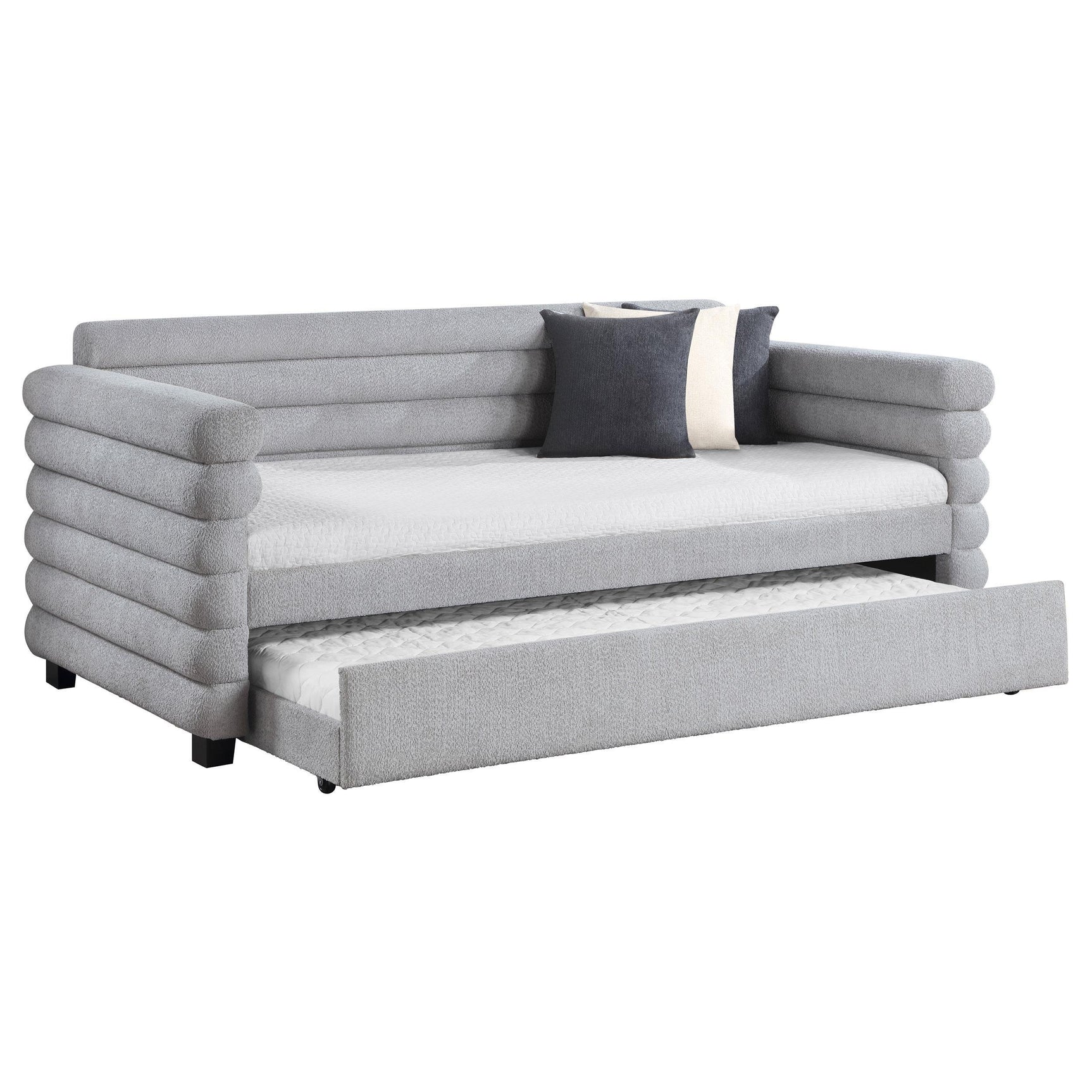 Patricia Boucle Upholstered Twin Day Bed with Trundle Grey 300718 - Ella Furniture