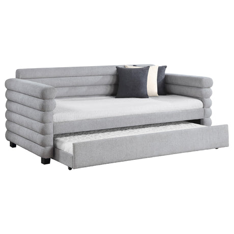 Patricia Boucle Upholstered Twin Day Bed with Trundle Grey 300718 - Ella Furniture