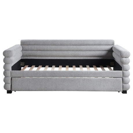 Patricia Boucle Upholstered Twin Day Bed with Trundle Grey 300718 - Ella Furniture