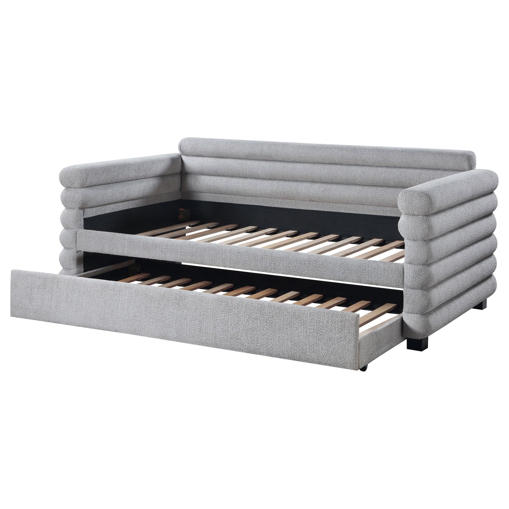 Patricia Boucle Upholstered Twin Day Bed with Trundle Grey 300718 - Ella Furniture